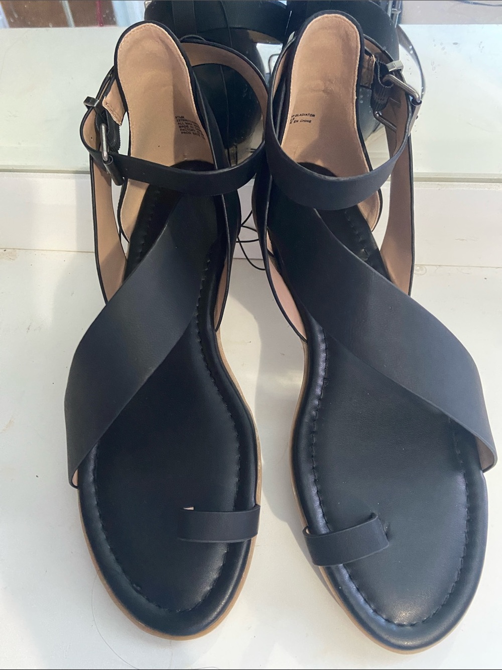 Maurices Black Crisscross Ankle-Strap Sandals. Size 9.5